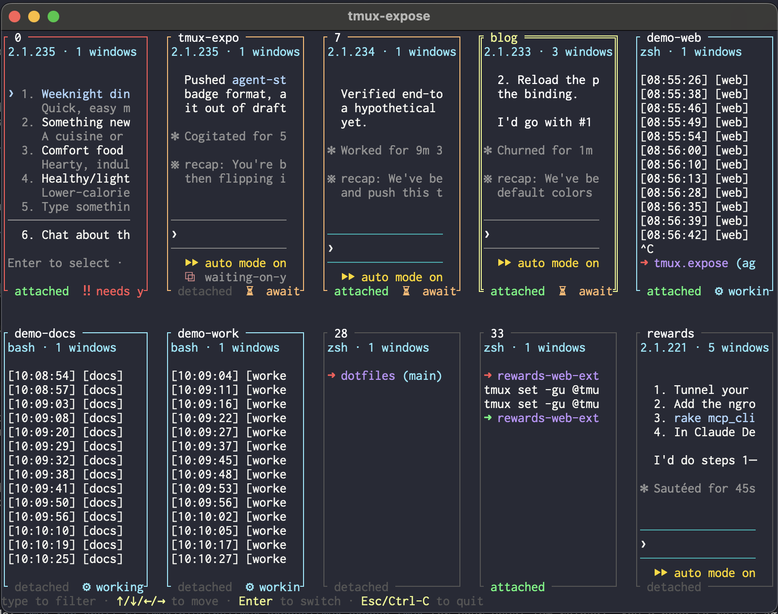 tmux.expose with default highlight colors